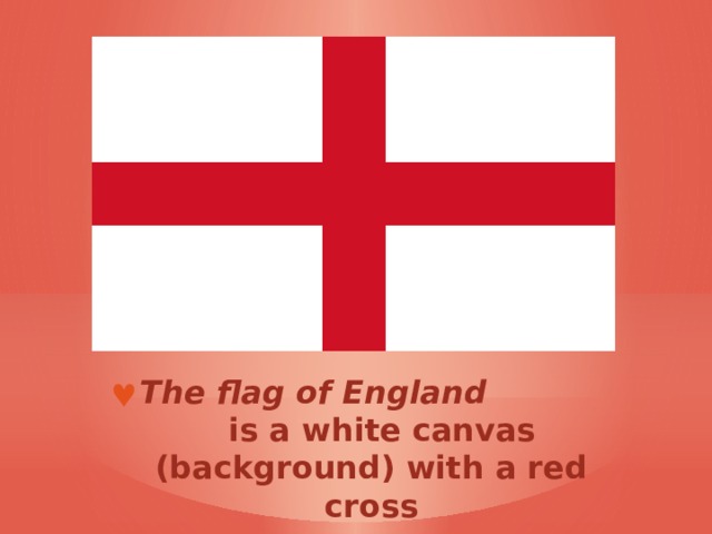 The flag of England is a white canvas (background) with a red cross 
