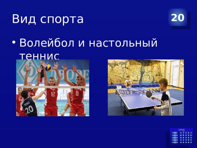 Вид спорта 20 Волейбол и настольный теннис 