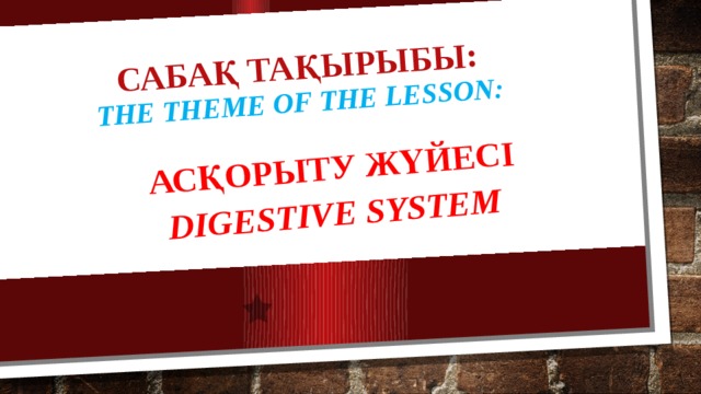 Сабақ тақырыбы:  The theme of the lesson:   Асқорыту жүйесі Digestive system 