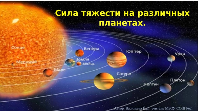 Сила тяжести на различных планетах. Автор: Васильева Е.Д., учитель МБОУ СОШ №2. 
