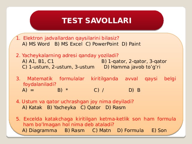 Test savollari