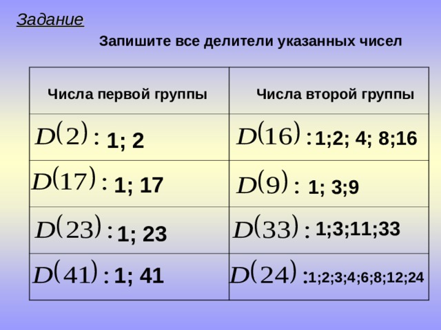 Запишите все делители