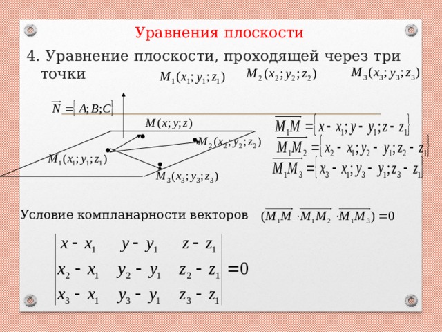 Уравнение плоскости проходящей через вектор. Уравнение плоскости. Уравнение плоскости через три точки. Геометрия уравнение плоскости. Векторное уравнение плоскости.