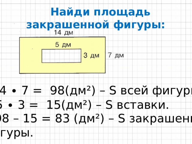 Найди площадь закрашенной фигуры изображенной на рисунке ответ дай в квадратных сантиметрах