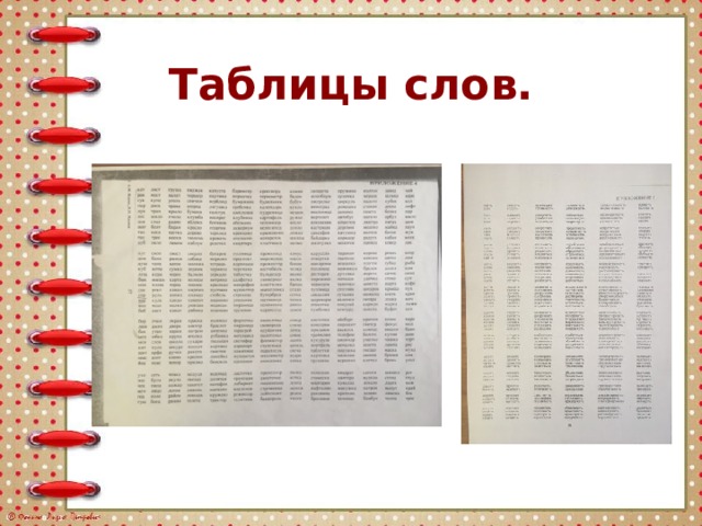 Таблицы слов.