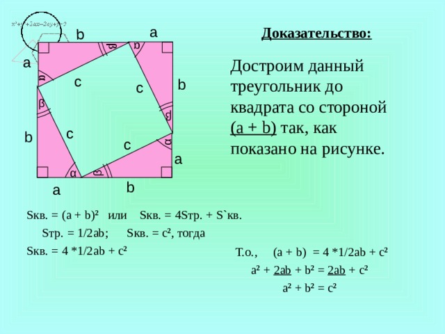 Просмотр содержимого документа "Урок геометрии " Теорема Пифагора.