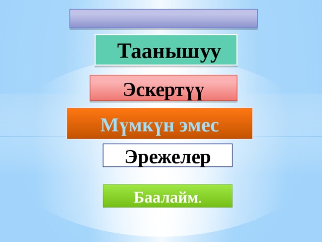 Таанышуу Эскертүү Мүмкүн эмес Эрежелер Баалайм . 
