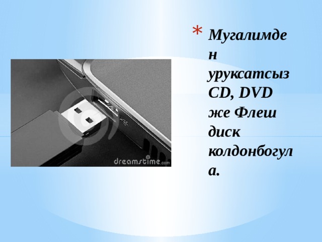 Мугалимден уруксатсыз CD, DVD же Флеш диск колдонбогула. 