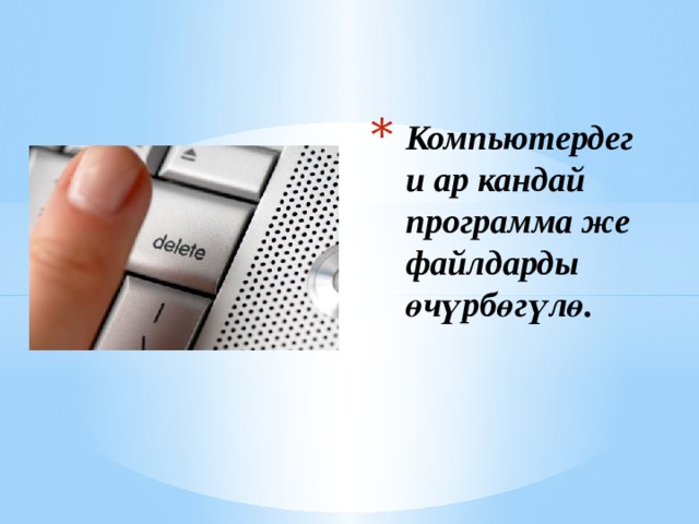 Компьютердеги ар кандай программа же файлдарды өчүрбөгүлө. 
