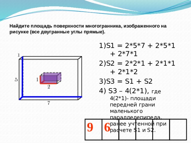 Найдите площадь поверхности многогранника на рисунке. Площадь поверхности составного многогранника. Площадь многогранника формула ЕГЭ. Площадь поверхности составного многогранника формула. Площадь поверхности заданного многогранника формула.