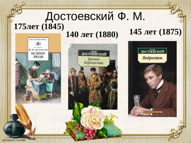 Достоевский Ф. М. 175лет (1845) 145 лет (1875)  140 лет (1880) 