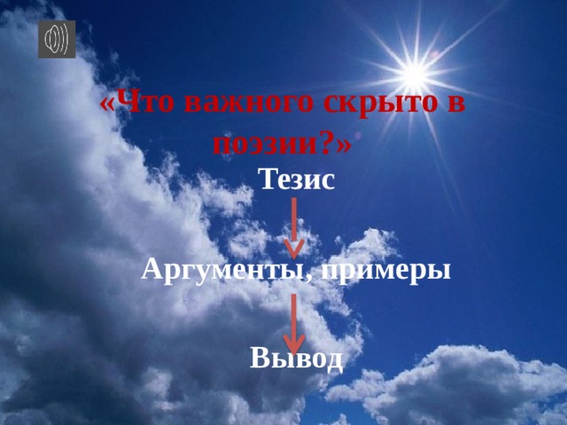 «Что важного скрыто в поэзии?» Тезис Аргументы, примеры Вывод 