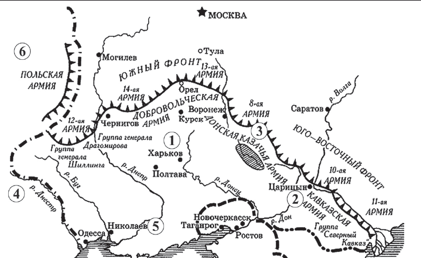 Карта наступление деникина на москву