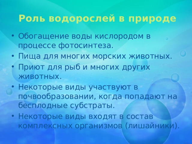   Роль водорослей в природе