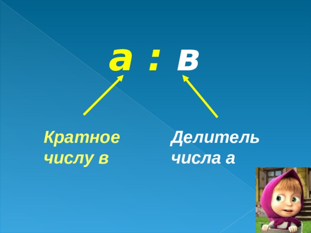 а : в Кратное числу в Делитель числа а