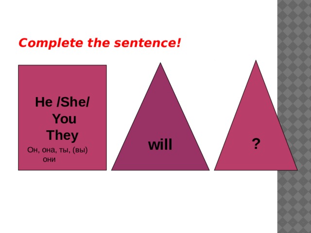Complete the sentence! ? will He /She/  You They Он, она, ты, (вы)  они 
