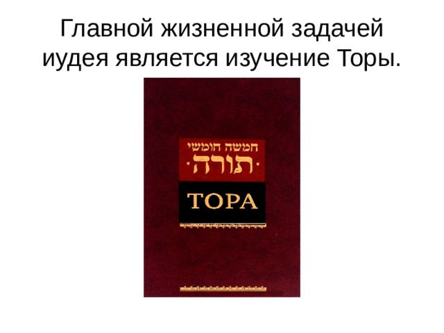 Главной жизненной задачей иудея является изучение Торы. 