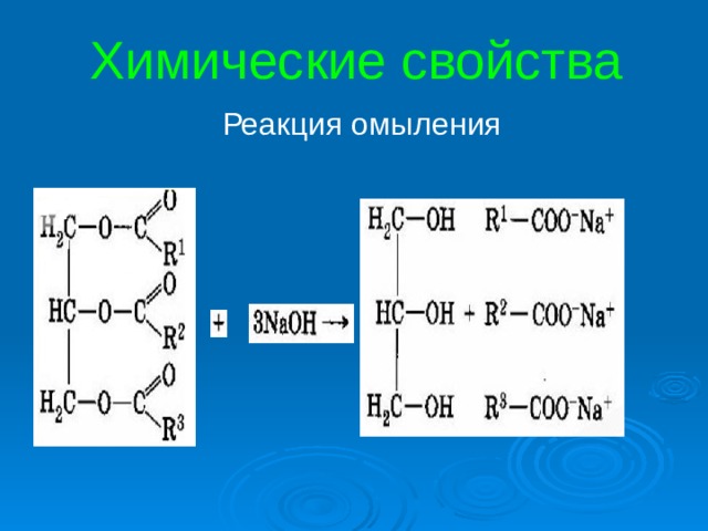 Химические свойства Реакция омыления