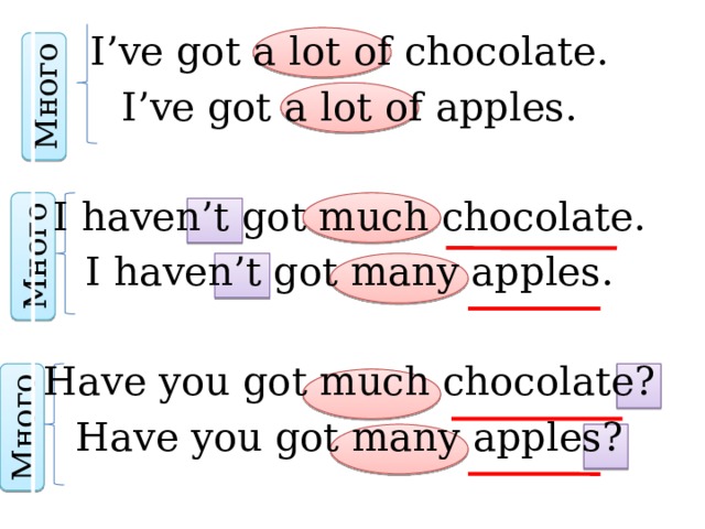 Got more перевод. Much many Chocolate. I have many / much Chocolate.. I have got many News или much News. Gemma has got much Chocolate than.