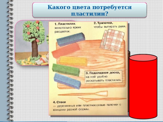 Готовим рабочее место Какого цвета потребуется пластилин? 