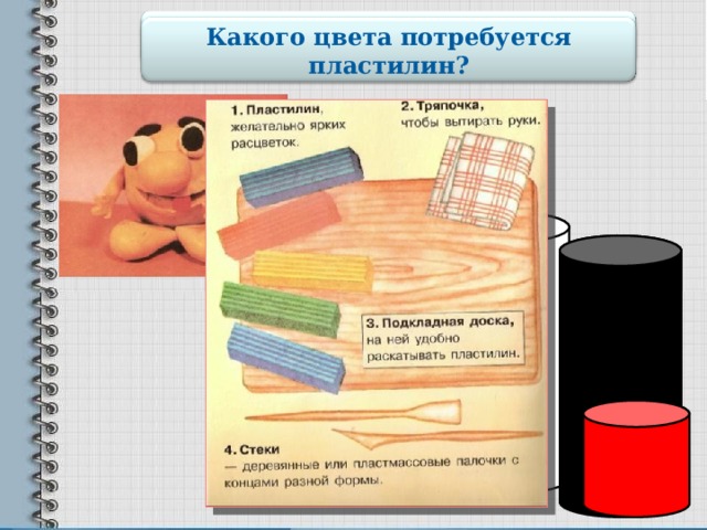 Готовим рабочее место Какого цвета потребуется пластилин? 