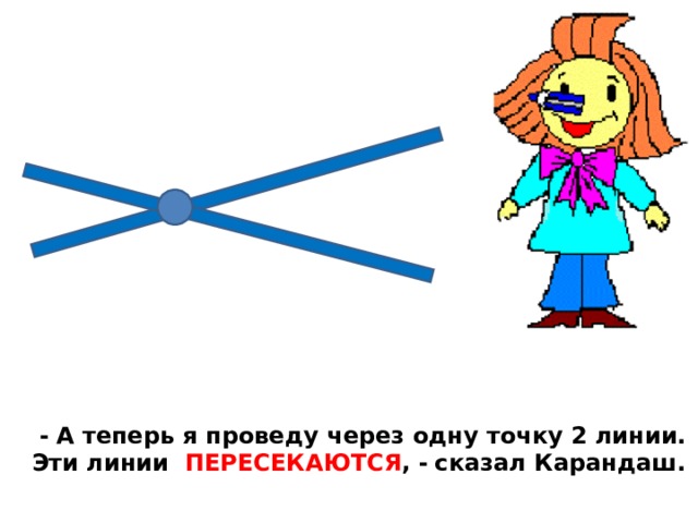  -  А теперь я проведу через одну точку 2 линии.  Эти линии ПЕРЕСЕКАЮТСЯ , -  сказал Карандаш.   