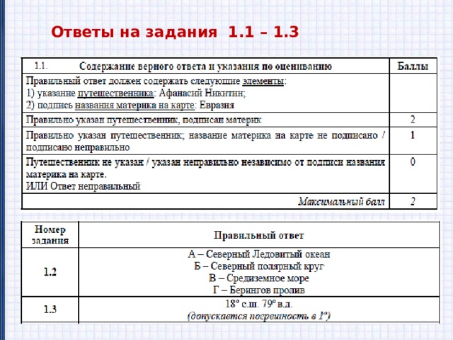 Ответы на задания 1.1 – 1.3 