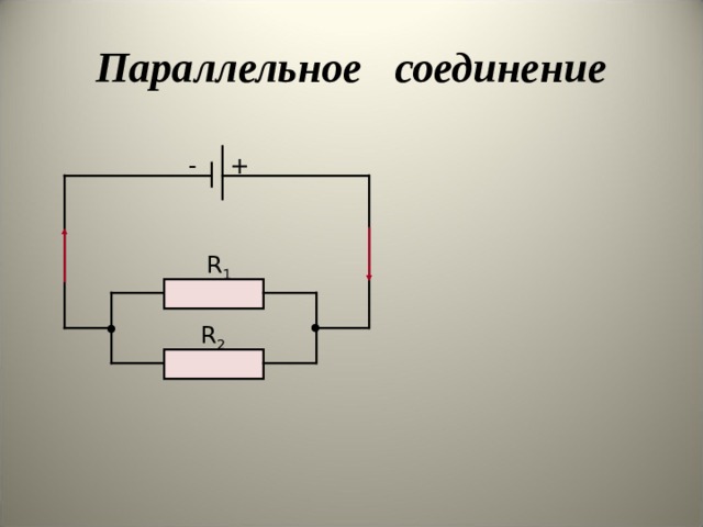 Параллельное соединение - + R 1 R 2 