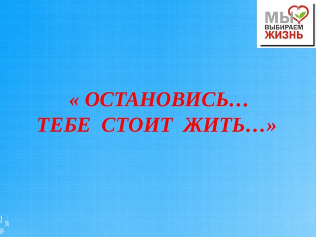  « ОСТАНОВИСЬ…  ТЕБЕ  СТОИТ ЖИТЬ…» 