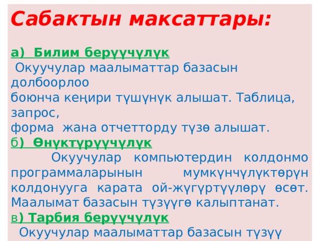 Сабактын план конспектиси