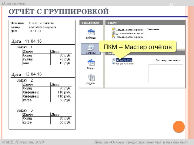  Отчёт с группировкой ПКМ – Мастер отчётов 