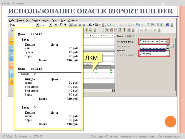  Использование Oracle Report Builder ЛКМ 