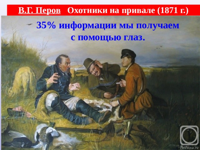  В.Г. Перов Охотники на привале (1871 г.)   35% информации мы получаем с помощью глаз.  