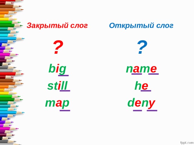 Презентация открытый и закрытый слог в английском языке 2 класс
