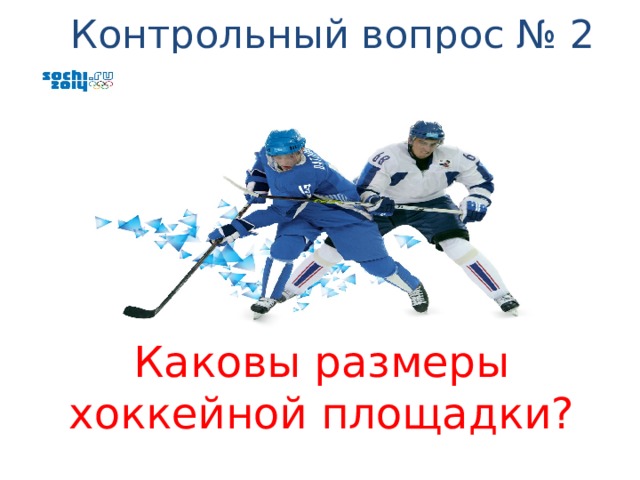 Контрольный вопрос № 2 Каковы размеры хоккейной площадки? 