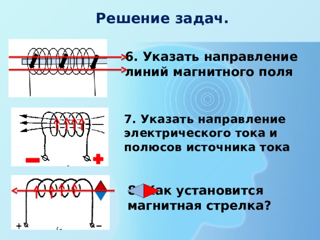 Укажи направление магнитного поля