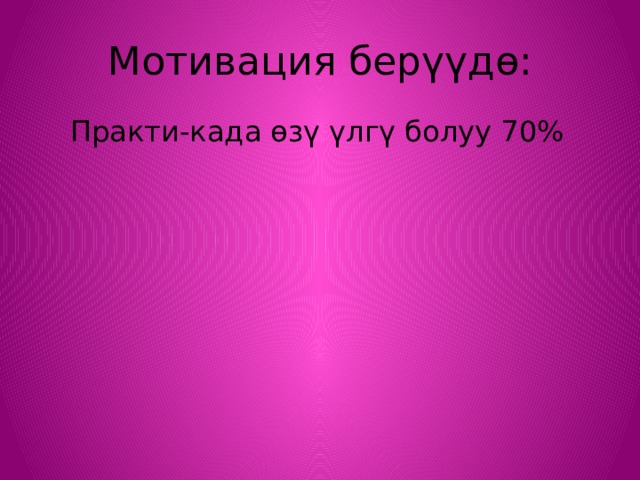 Мотивация берүүдө: Практи-када өзү үлгү болуу 70% Практи-када өзү үлгү болуу 70% Сүйлөө стили Сүйлөө стили 