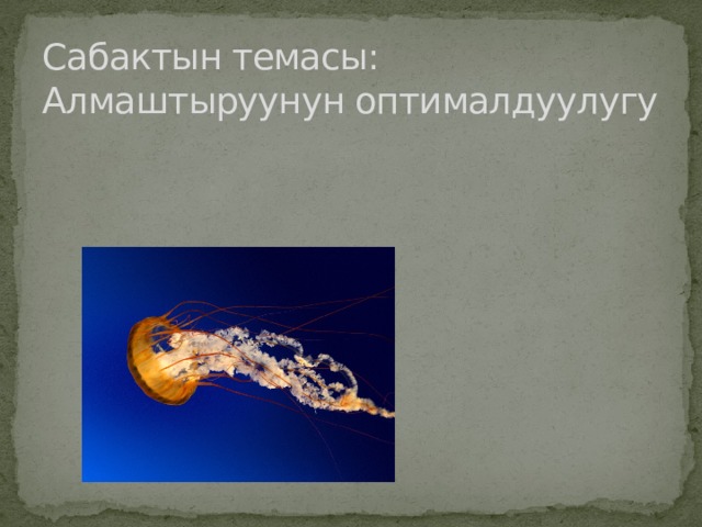 Сабактын темасы:  Алмаштыруунун оптималдуулугу 