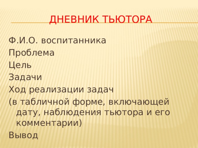 Образец дневника наблюдений тьютора в школе