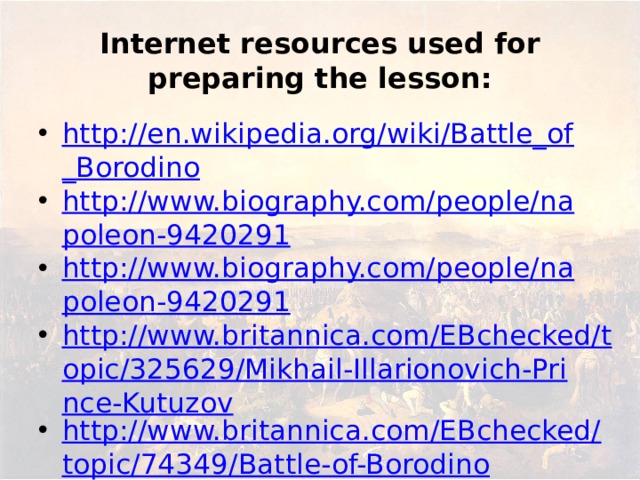 Internet resources used for preparing the lesson: