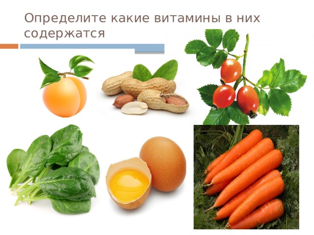 Определите какие витамины в них содержатся 