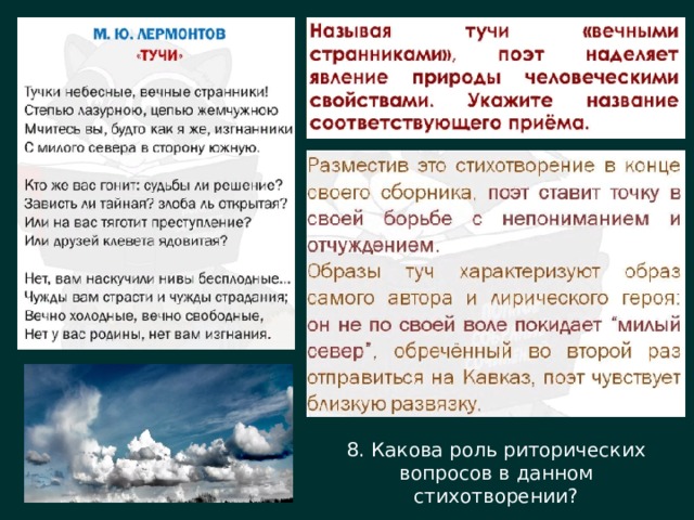 8. Какова роль риторических вопросов в данном стихотворении? 