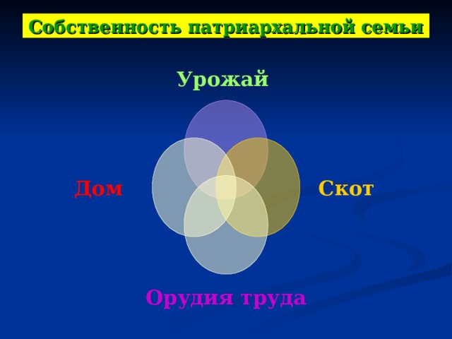 Собственность патриархальной семьи Урожай Скот Дом Орудия труда 