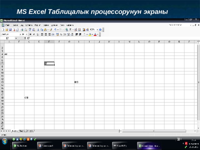 MS Excel Таблицалык процессорунун экраны 