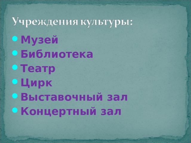 К каким учреждениям относят музей театр выставочный зал