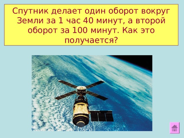 Что делает спутник. Один оборот вокруг земли Спутник делает за 1 час 40 минут. Один оборот спутника вокруг земли. 1 Оборот вокруг земли Спутник делает за 1. За сколько Спутник делает оборот вокруг земли.