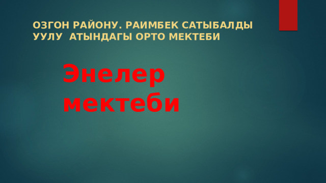 Энелер мектеби Озгон району. Раимбек Сатыбалды уулу атындагы орто мектеби 