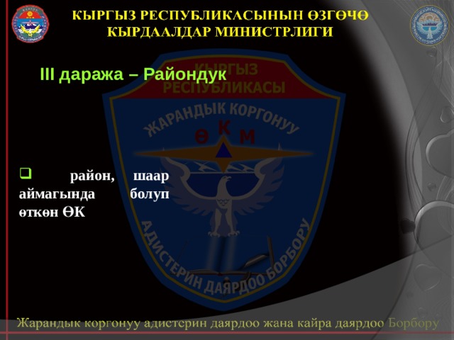 III даража – Райондук   район, шаар аймагында болуп өткөн ӨК 