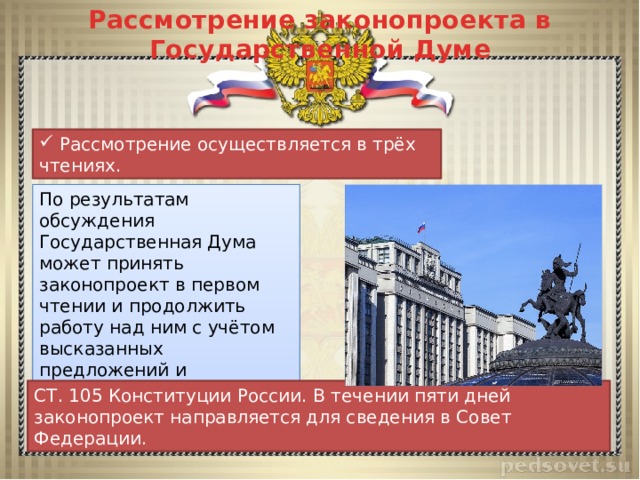 Рассмотрение проектов федеральных законов в государственной думе