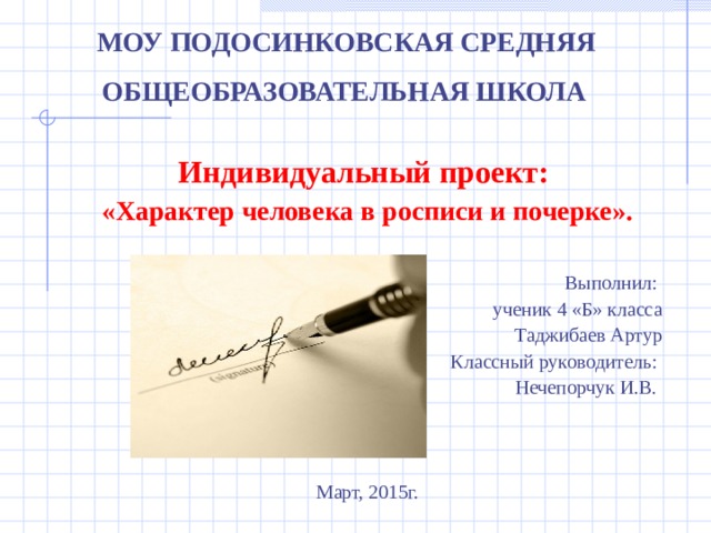 Индивидуальный проект по теме характер человека